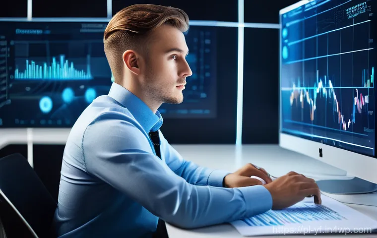 소셜 미디어 분석을 통한 커뮤니티 성장 전략 - A focused and determined young adult, looking like a Polish entrepreneur, sits at a modern, clean de...