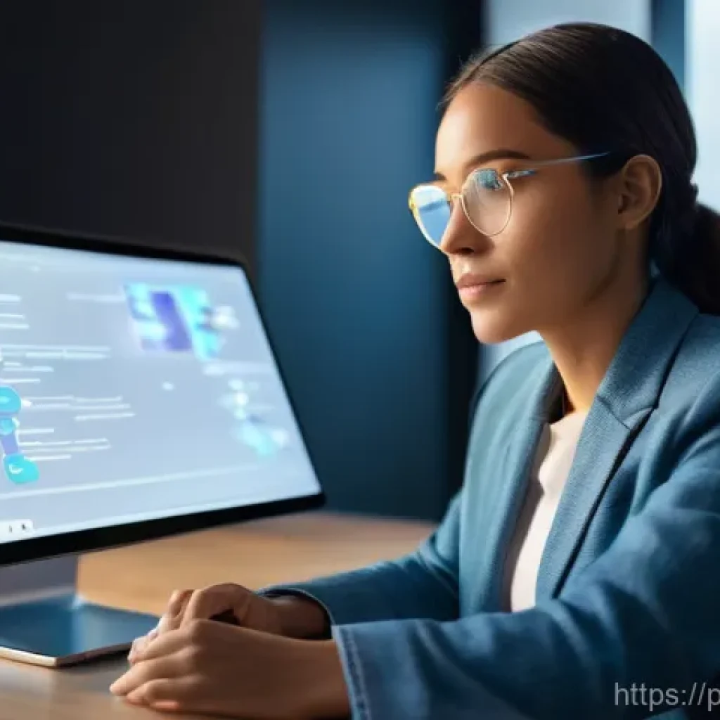 기술 변화를 반영한 커뮤니티 운영 전략 - **Prompt:** A female content creator, dressed in a stylish yet comfortable blazer and jeans, sits at...