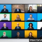 커뮤니티 운영의 지속 가능성과 발전 방향 - A vibrant and diverse online community meeting in a modern virtual conference room, featuring people...