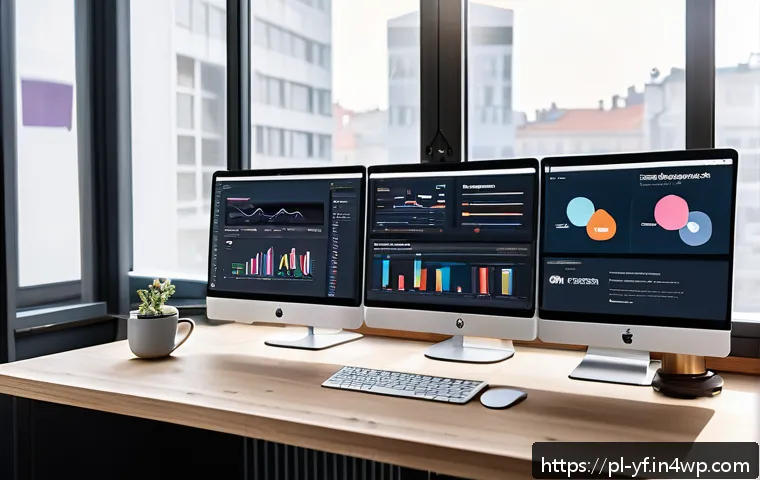 커뮤니티 성장에 필요한 예산 관리하기 - A detailed professional digital marketing workspace showing a modern office desk with dual monitors ...